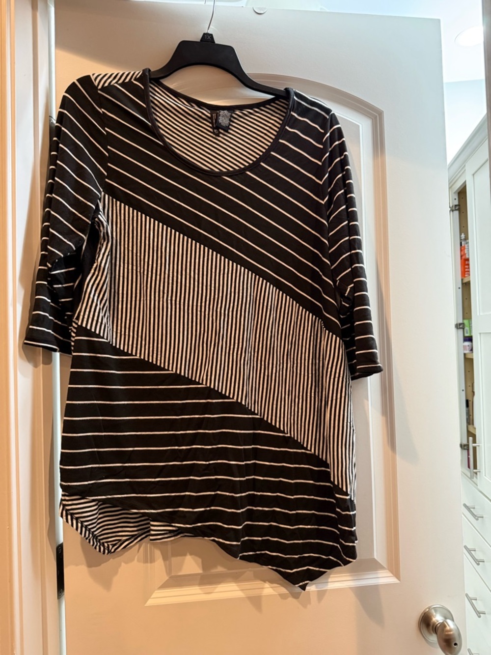 new directions Black and White Striped Asymmetric Long Sleeve Tee